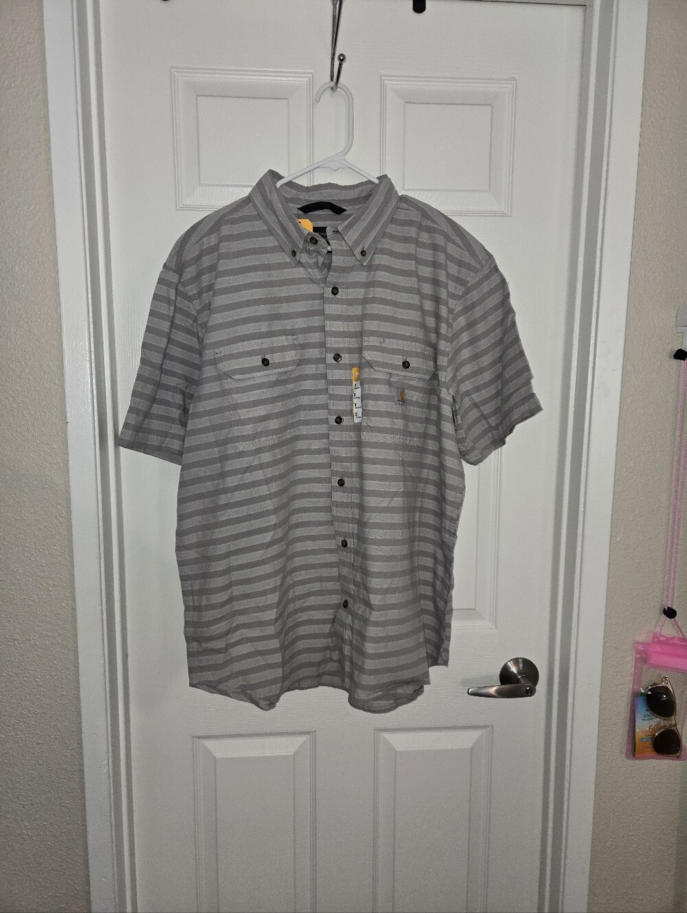 Carhartt Gray Striped Short-Sleeve Button-Down Shirt